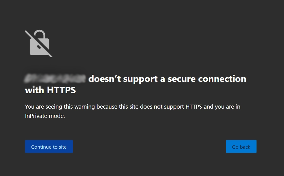 Browser showing Not Secure warning on HTTP site